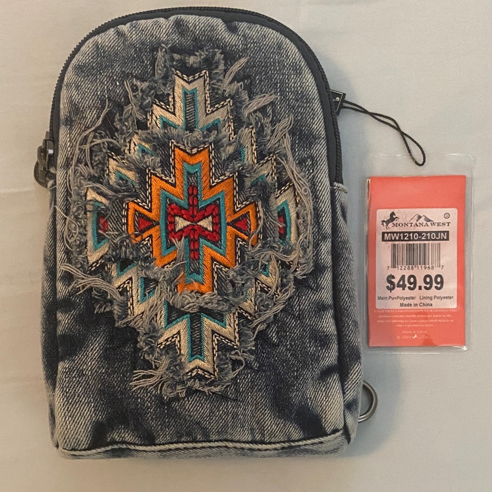 Montana West Denim Bag with Vibrant Aztec Design